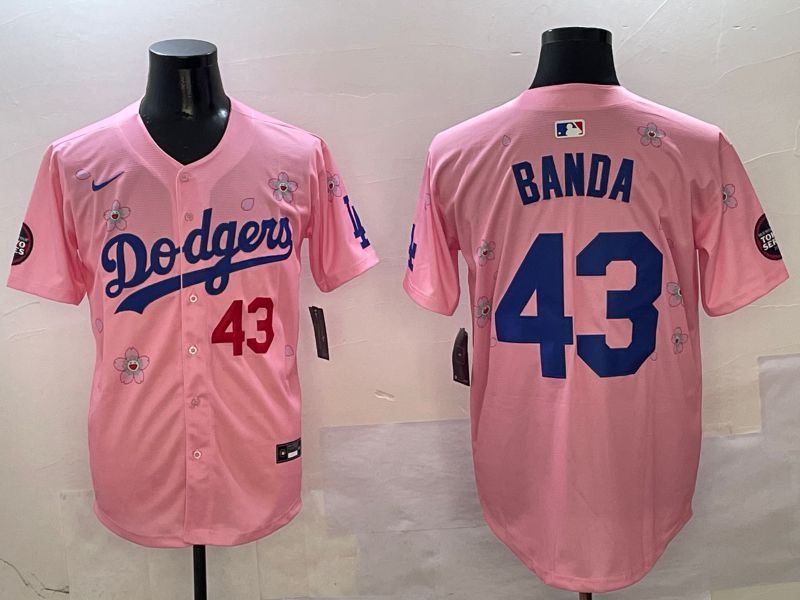 Men Los Angeles Dodgers #43 Banda Pink Sakura Edition 2025 Nike MLB Jersey style 4